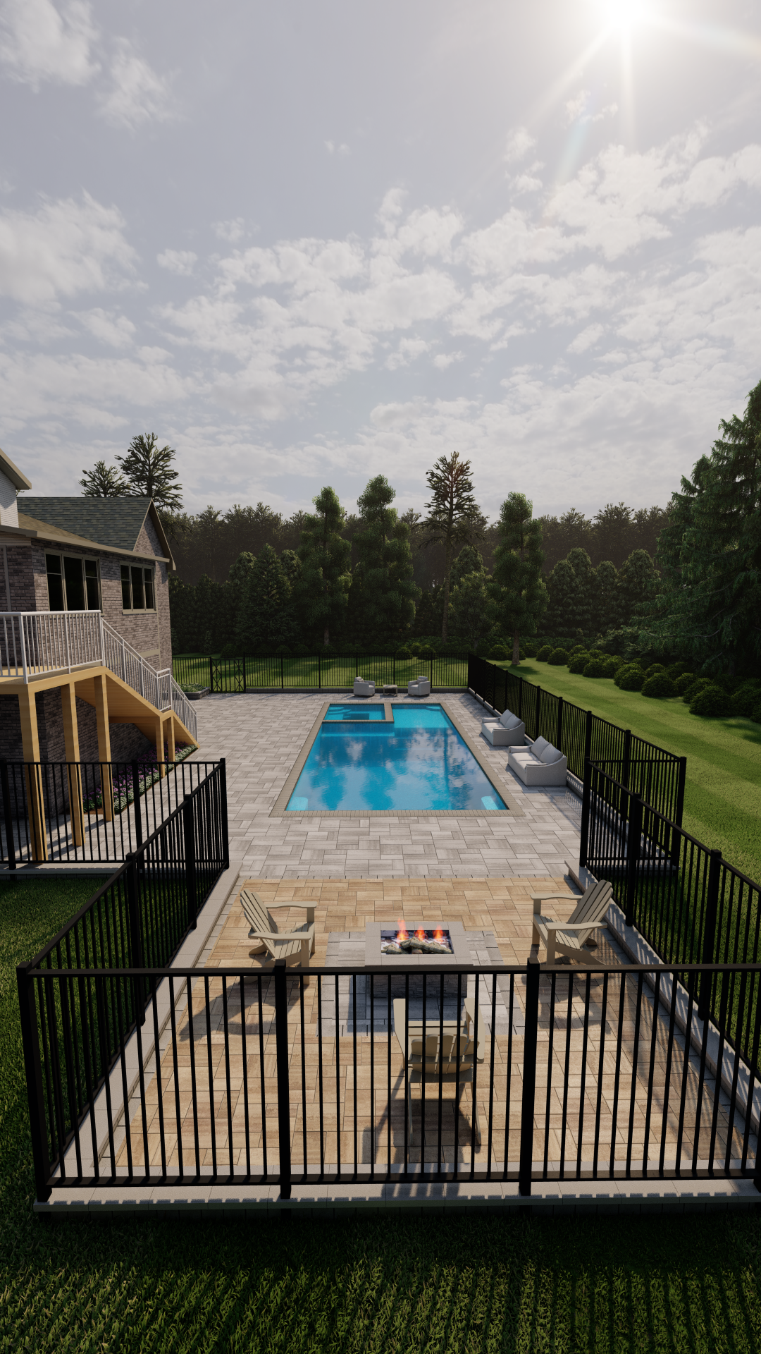 Fire pit area with pool in background